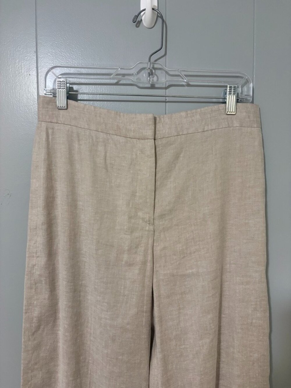 Theory Terena High Waist Wide Leg Trouser Pants Linen Blend Sierra/White Size 8 - Picture 3 of 12